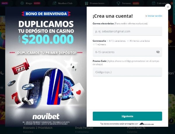 registro novibet paso 1