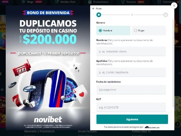 registro novibet paso 2